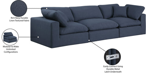 Farrah 119" Navy Linen Textured Fabric Upholstered Sofa, 3-Piece