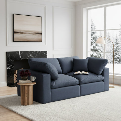 Farrah 119" Navy Linen Textured Fabric Upholstered Sofa, 3-Piece