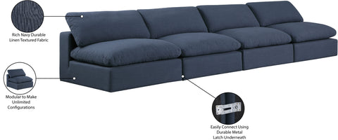 Farrah 156" Navy Linen Textured Fabric Upholstered Armless Sofa, 4-Piece