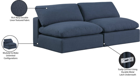 Farrah 78" Navy Linen Textured Fabric Upholstered Armless Sofa, 2-Piece