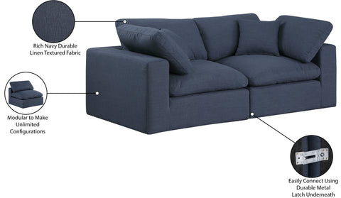 Farrah 80" Navy Linen Textured Fabric Upholstered Sofa, 2-Piece