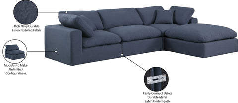 Farrah 119" Navy Linen Textured Fabric Upholstered Sectional, 4-Piece