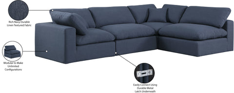 Farrah 119" Navy Linen Textured Fabric Upholstered Sectional, 4-Piece (Style 2)