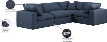 Asher Navy Linen Textured Fabric Modular Sectional