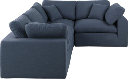 Asher Navy Linen Textured Fabric Modular Sectional