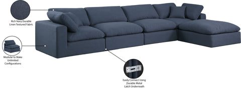 Farrah 158" Navy Linen Textured Fabric Upholstered Sectional, 5-Piece