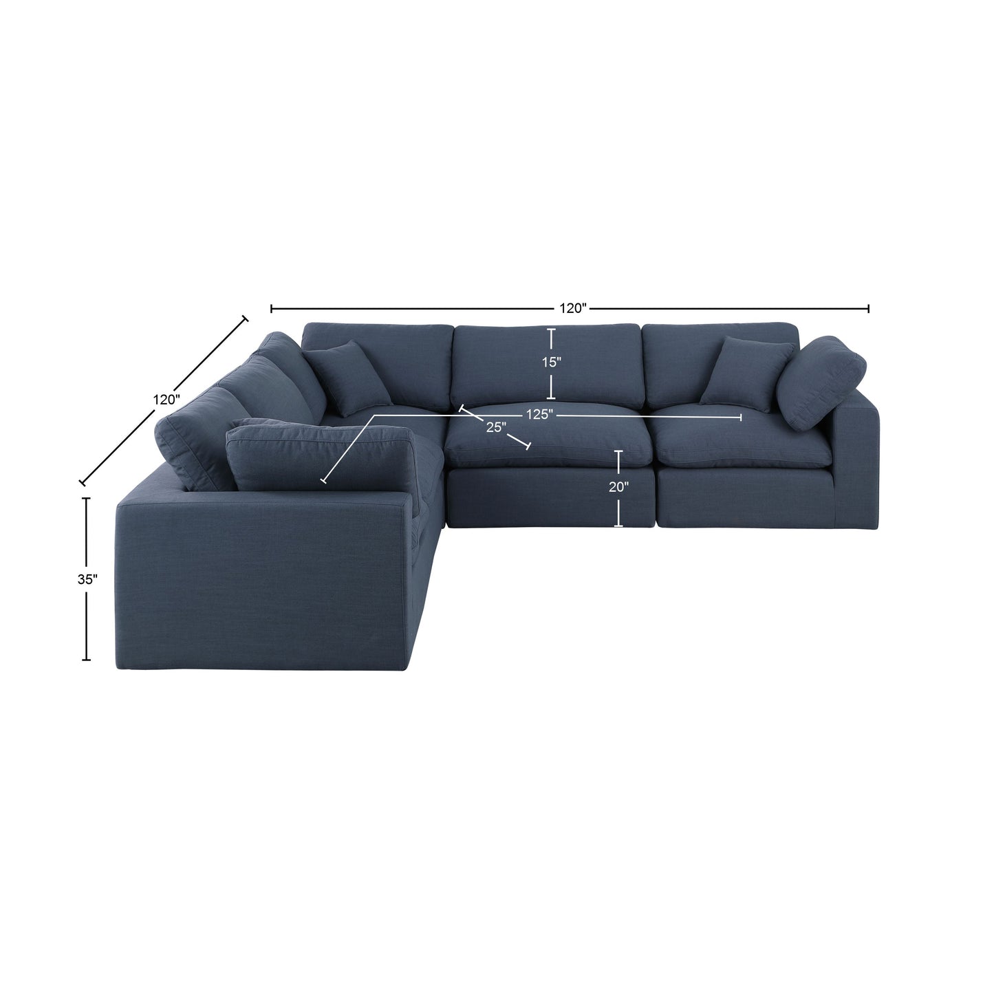 dolce navy linen textured fabric modular sectional sec5c