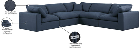Farrah 119" Navy Linen Textured Fabric Upholstered Sectional, 5-Piece
