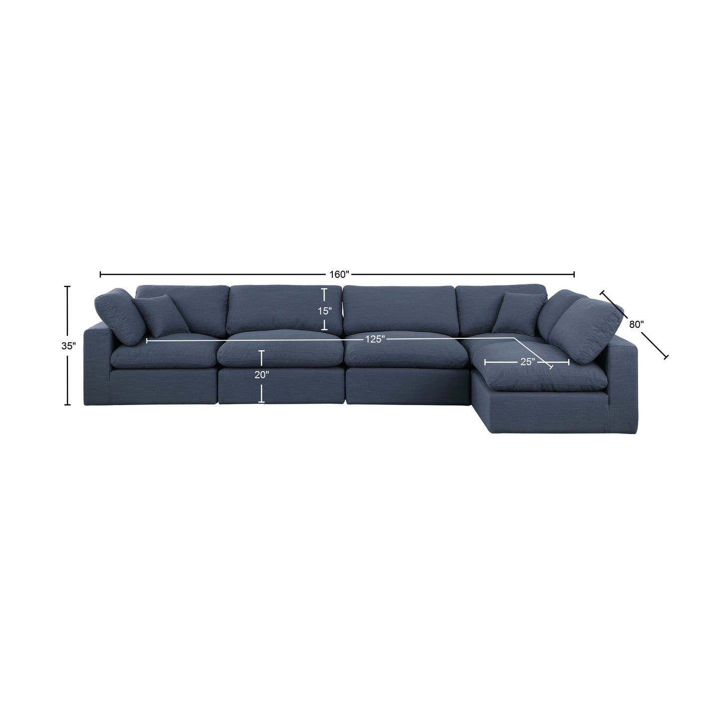 dolce navy linen textured fabric modular sectional sec5d