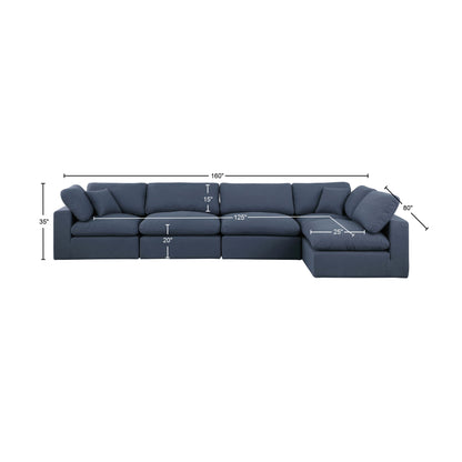 Dolce Navy Linen Textured Fabric Modular Sectional Sec5D