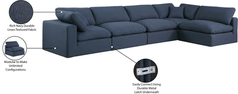 Farrah 158" Navy Linen Textured Fabric Upholstered Sectional, 5-Piece (Style 2)