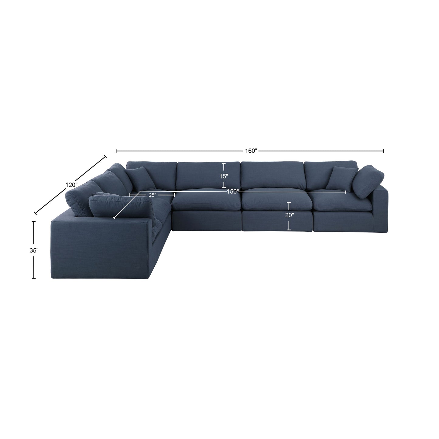 dolce navy linen textured fabric modular sectional sec6a