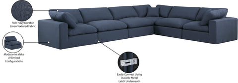 Farrah 158" Navy Linen Textured Fabric Upholstered Sectional, 6-Piece