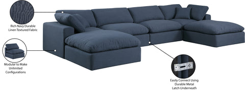 Farrah 158" Navy Linen Textured Fabric Upholstered Sectional, 6-Piece (Style 2)