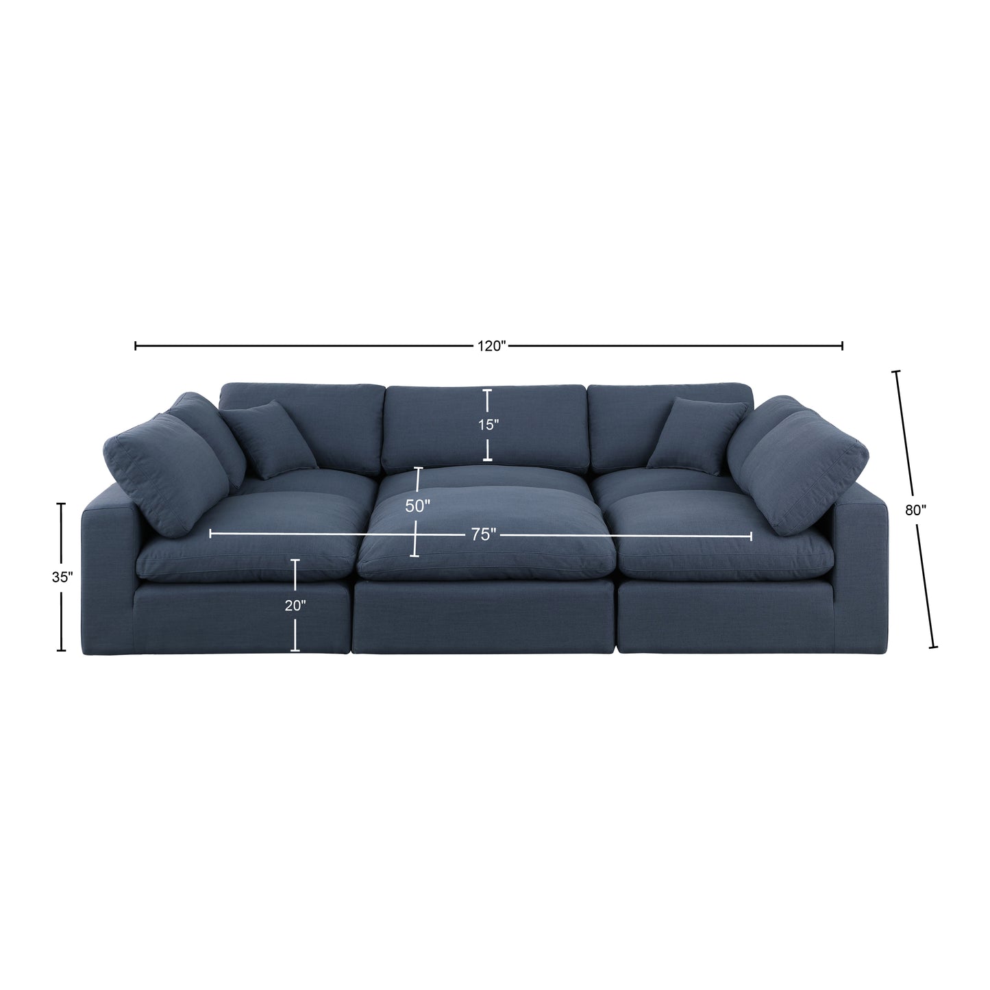 dolce navy linen textured fabric modular sectional sec6c