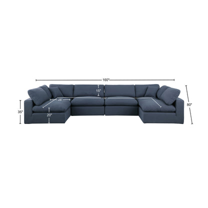 Dolce Navy Linen Textured Fabric Modular Sectional Sec6D