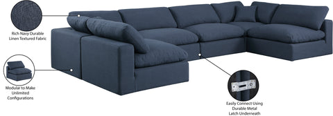 Farrah 158" Navy Linen Textured Fabric Upholstered Sectional, 6-Piece (Style 3)