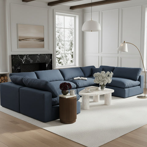 Farrah 158" Navy Linen Textured Fabric Upholstered Sectional, 6-Piece (Style 3)