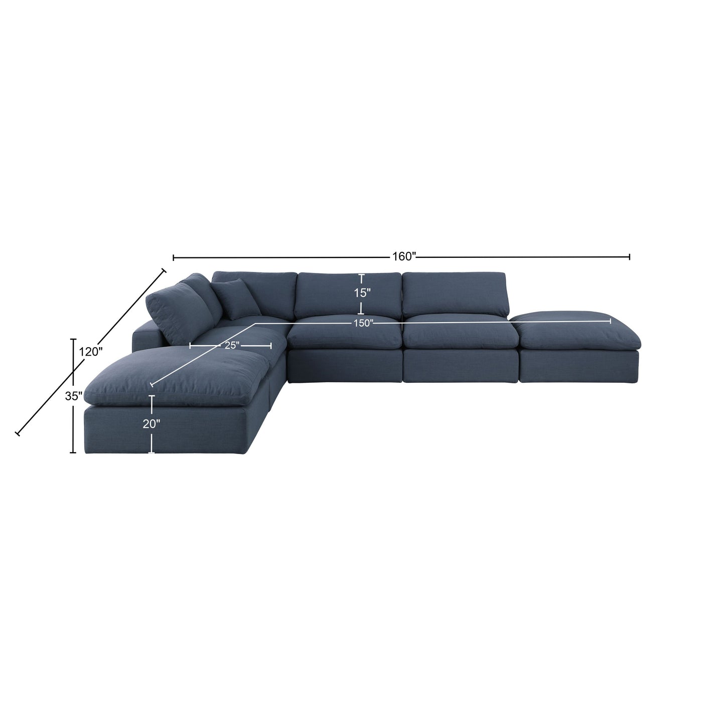 dolce navy linen textured fabric modular sectional sec6e