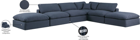 Farrah 157" Navy Linen Textured Fabric Upholstered Sectional, 6-Piece