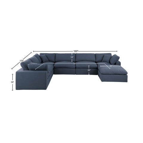 Dolce Navy Linen Textured Fabric Modular Sectional Sec7A