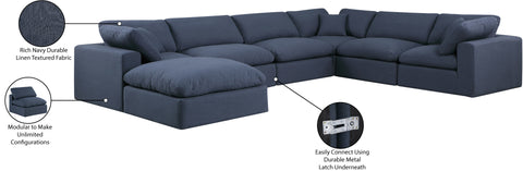 Farrah 158" Navy Linen Textured Fabric Upholstered Sectional, 7-Piece
