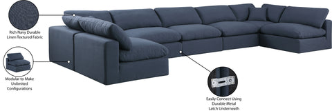 Farrah 197" Navy Linen Textured Fabric Upholstered Sectional, 7-Piece