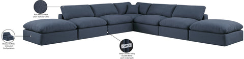 Farrah 157" Navy Linen Textured Fabric Upholstered Sectional, 7-Piece