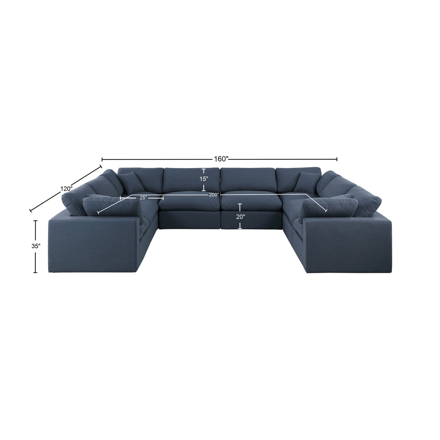 dolce navy linen textured fabric modular sectional sec8a