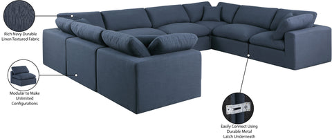 Farrah 158" Navy Linen Textured Fabric Upholstered Sectional, 8-Piece