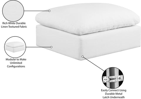 Farrah White Linen Textured Fabric Upholstered Ottoman, 1 Piece