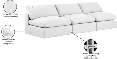 Farrah 117" White Linen Textured Fabric Upholstered Armless Sofa, 3-Piece