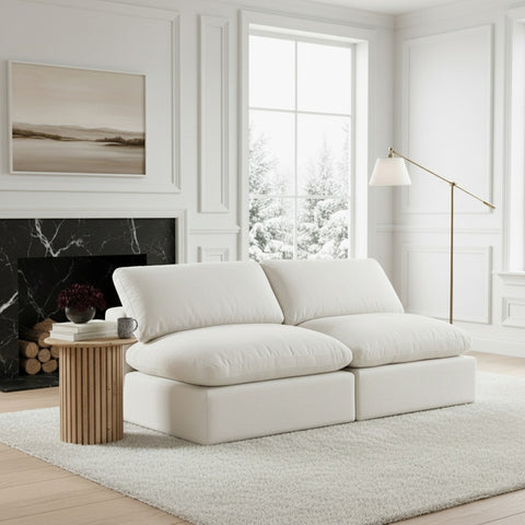Farrah 117" White Linen Textured Fabric Upholstered Armless Sofa, 3-Piece