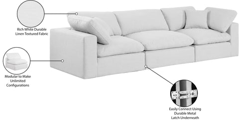 Farrah 119" White Linen Textured Fabric Upholstered Sofa, 3-Piece