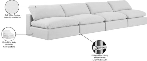 Farrah 156" White Linen Textured Fabric Upholstered Armless Sofa, 4-Piece