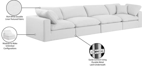 Farrah 158" White Linen Textured Fabric Upholstered Sofa, 4-Piece