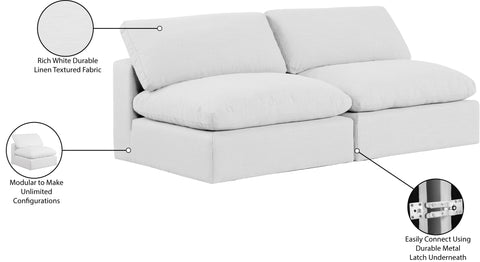 Farrah 78" White Linen Textured Fabric Upholstered Armless Sofa, 2-Piece