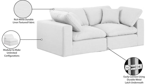 Farrah 80" White Linen Textured Fabric Upholstered Sofa, 2-Piece