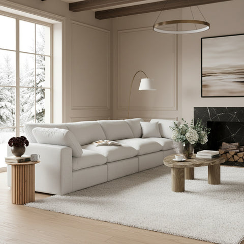 Farrah 80" White Linen Textured Fabric Upholstered Sofa, 2-Piece