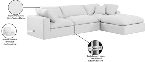 Farrah 119" White Linen Textured Fabric Upholstered Sectional, 4-Piece