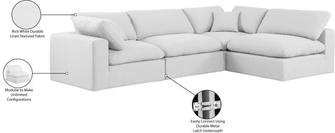 Farrah 119" White Linen Textured Fabric Upholstered Sectional, 4-Piece (Style 2)