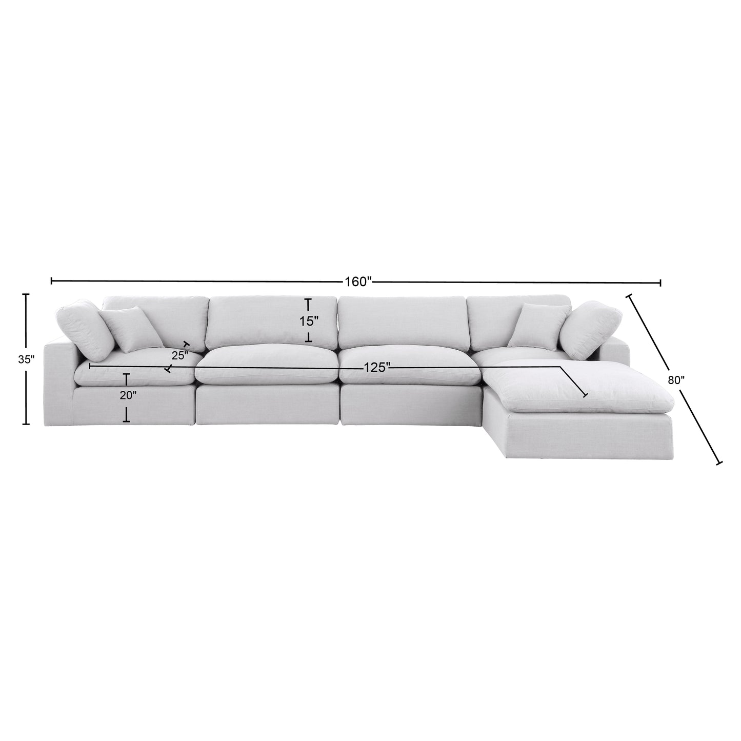 dolce white linen textured fabric modular sectional sec5a