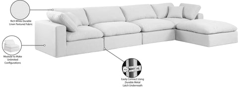 Farrah 158" White Linen Textured Fabric Upholstered Sectional, 5-Piece