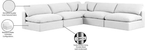 Farrah 118" White Linen Textured Fabric Upholstered Sectional, 5-Piece