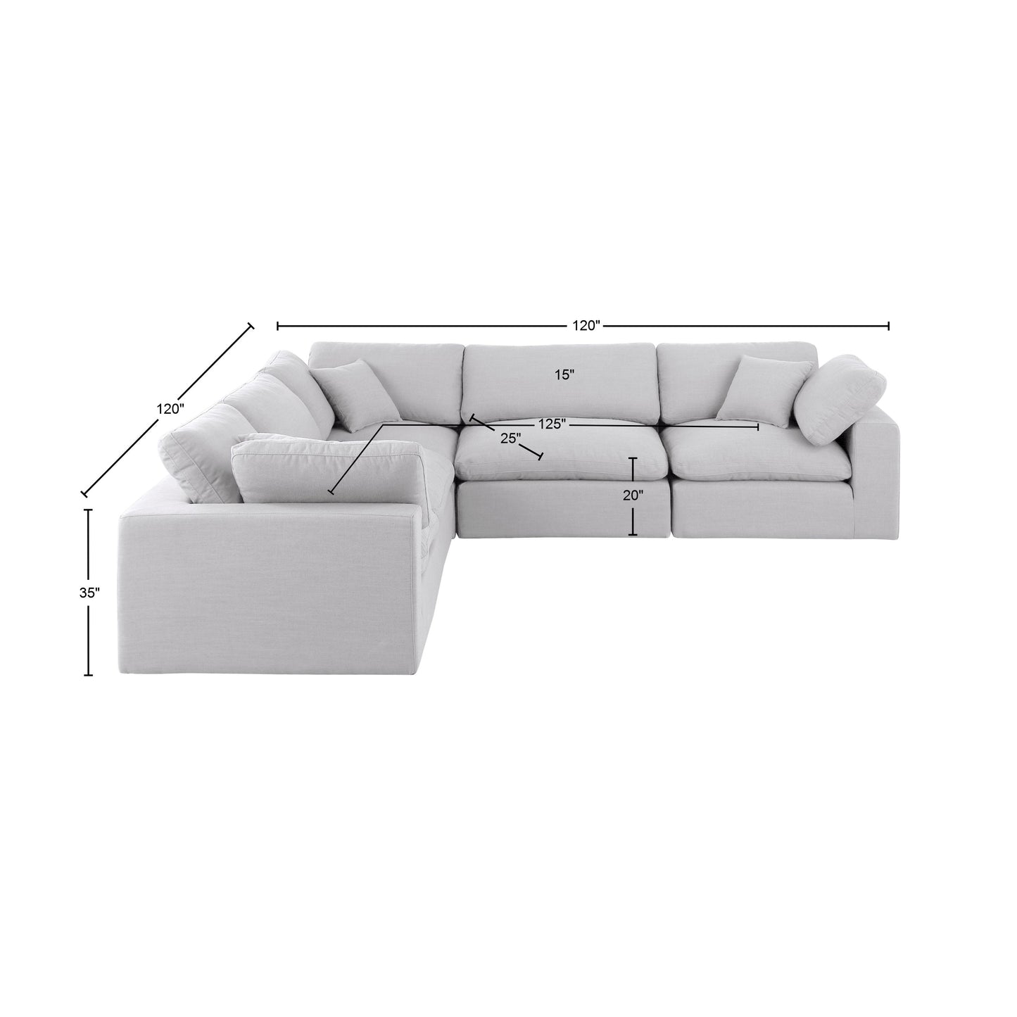 dolce white linen textured fabric modular sectional sec5c