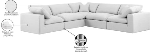 Farrah 119" White Linen Textured Fabric Upholstered Sectional, 5-Piece