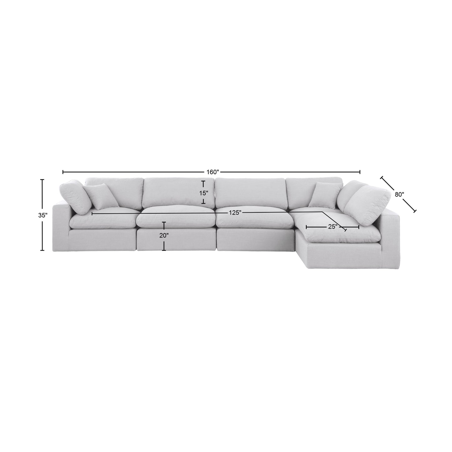 dolce white linen textured fabric modular sectional sec5d