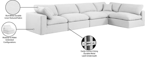 Farrah 158" White Linen Textured Fabric Upholstered Sectional, 5-Piece (Style 2)