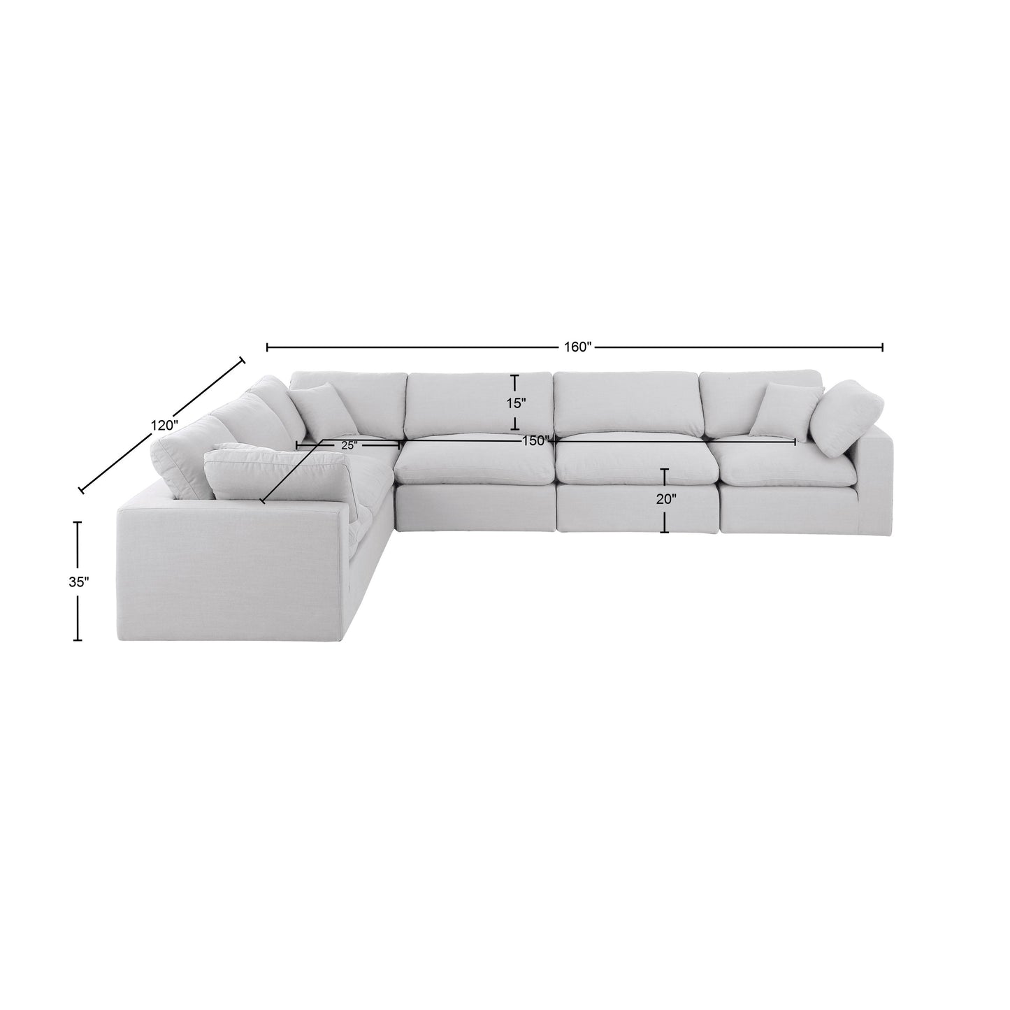 dolce white linen textured fabric modular sectional sec6a