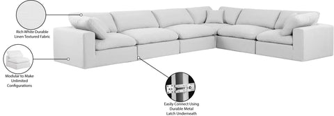 Farrah 158" White Linen Textured Fabric Upholstered Sectional, 6-Piece
